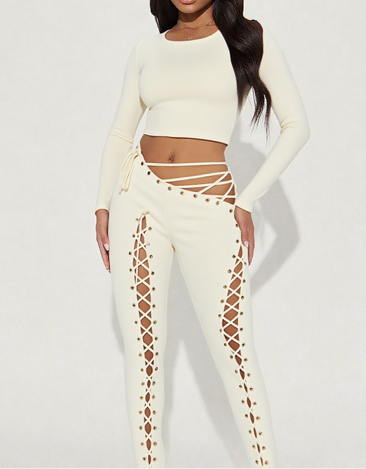 Lace-up Cutout Pants Set