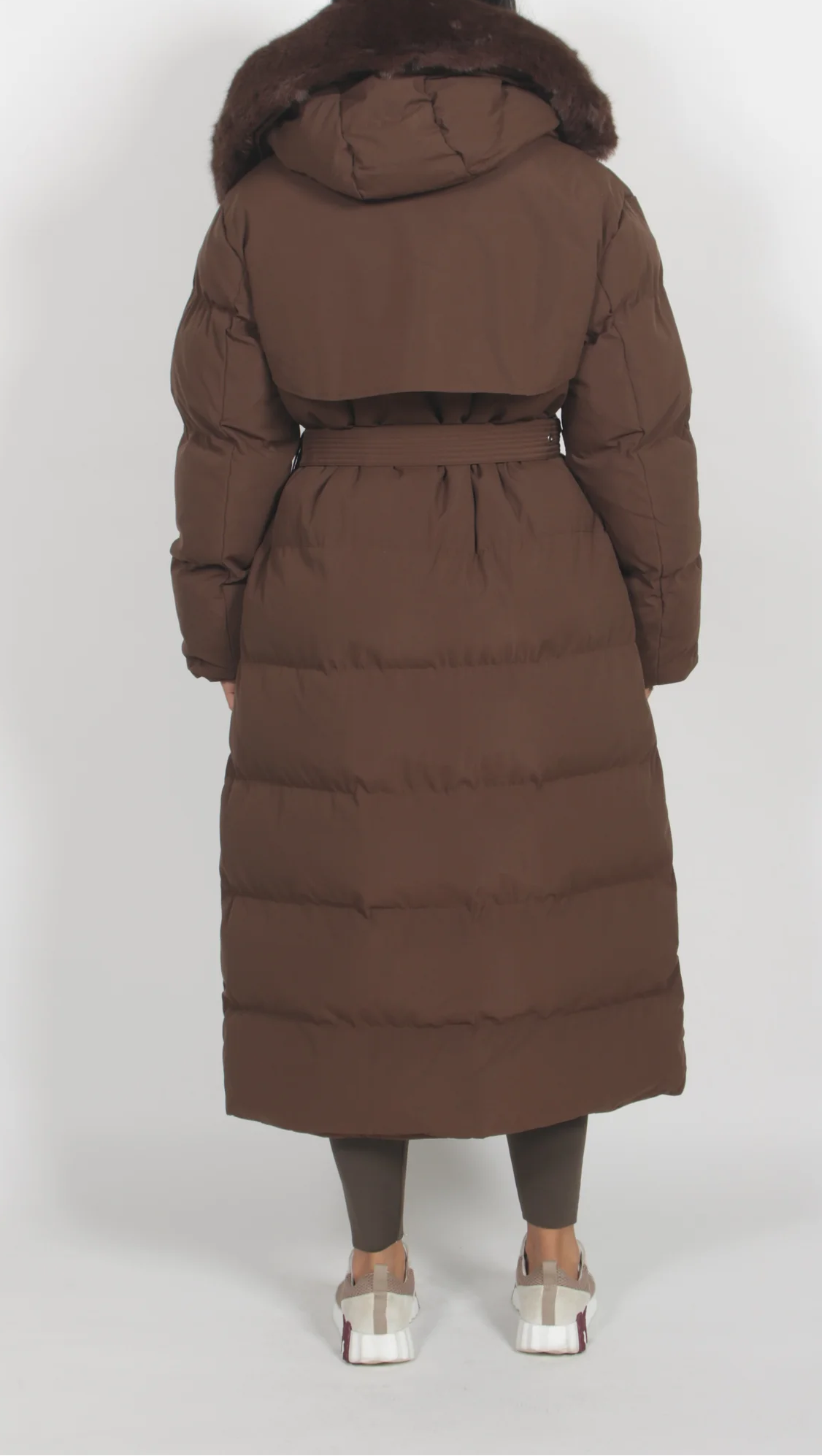 Adjustable Waist Long Down Trench Coat