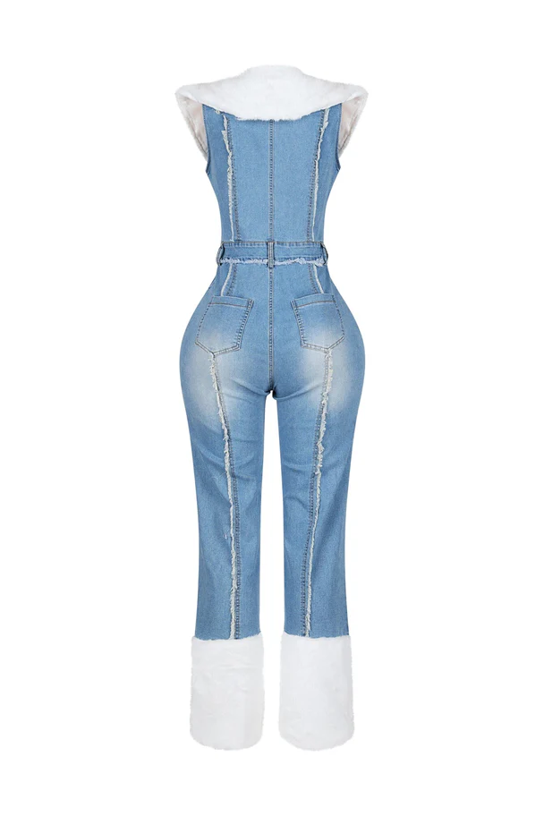 Flurry Charm Faux Fur Denim Jumpsuit