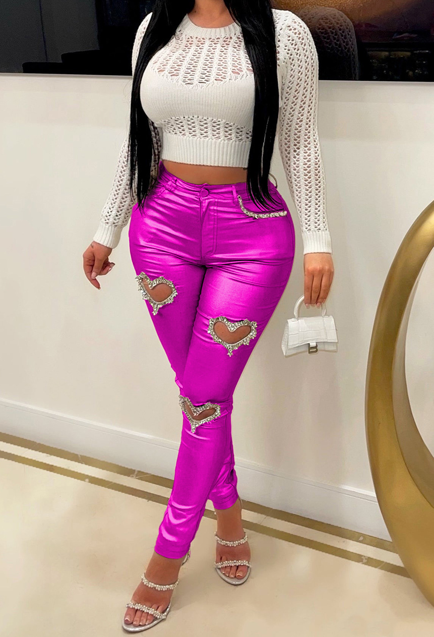 Revival Style Rhinestone Heart-Shaped Cutout Jeans