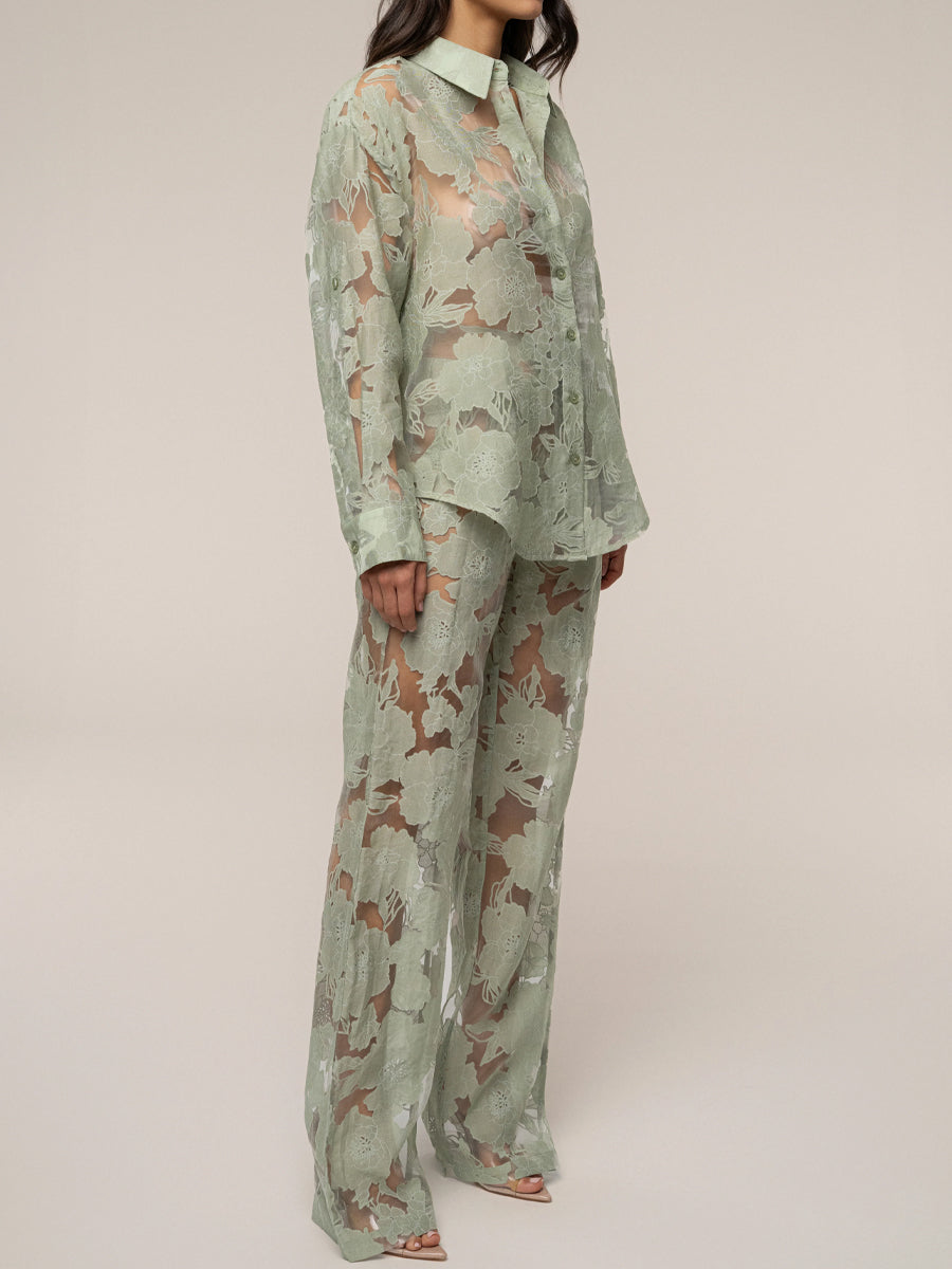 Lace Floral Pant Elegant Two Pieces Set