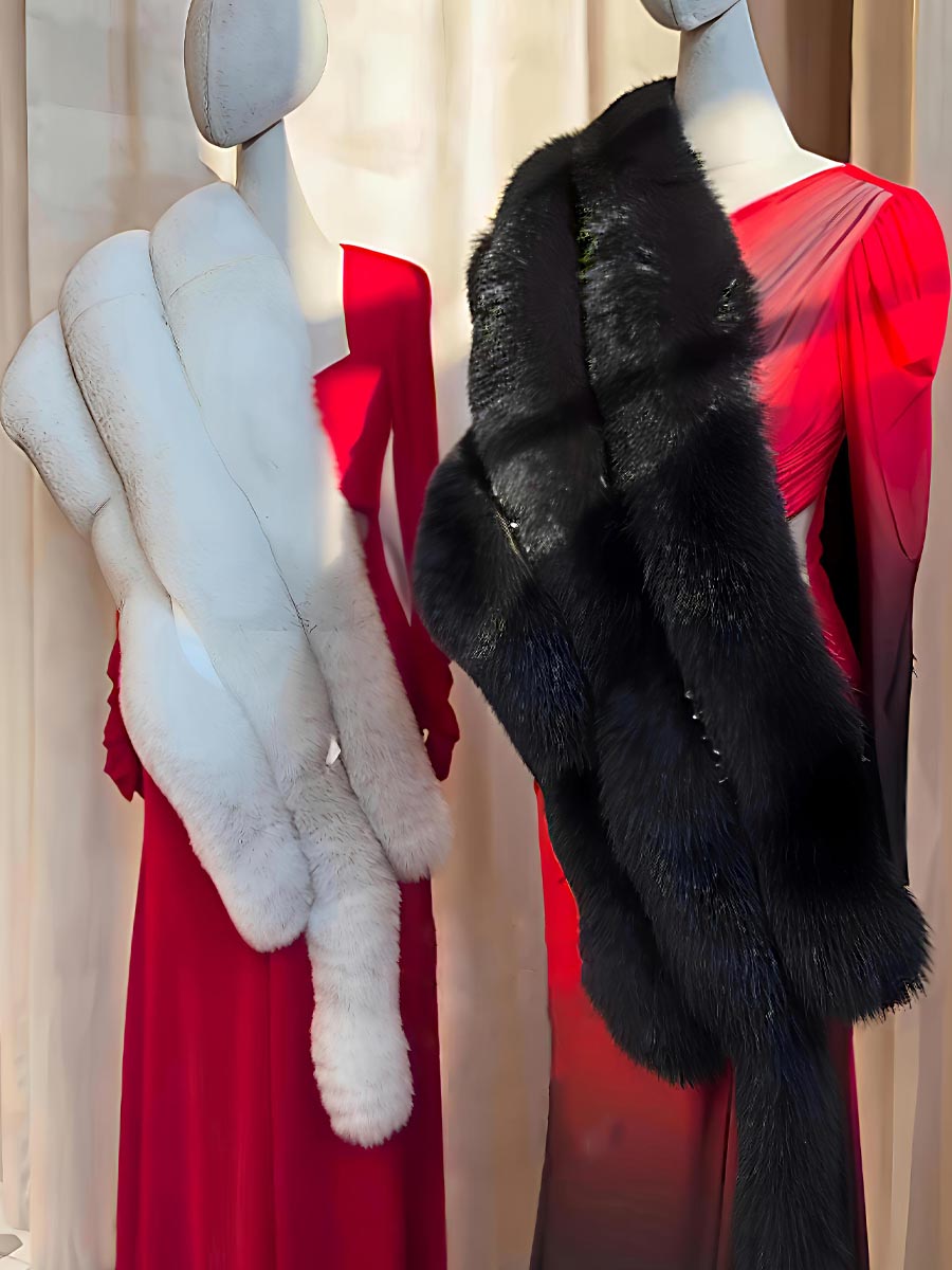 Rhinestone Sparkle Faux Fox Fur Shawl