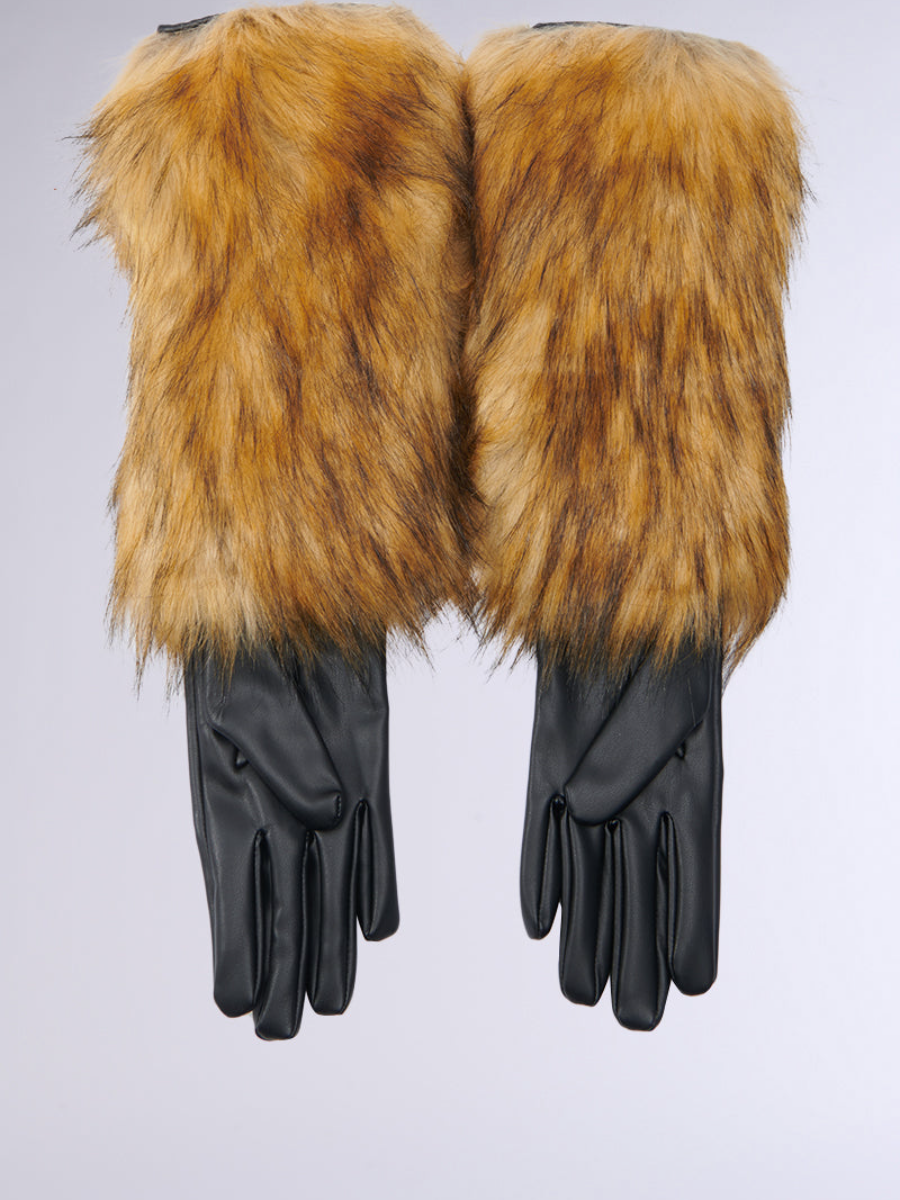 Faux Fur Five-Finger Gloves