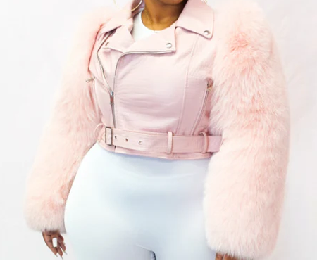 Bubble Gum Pink Foxy Fur Biker Jacket
