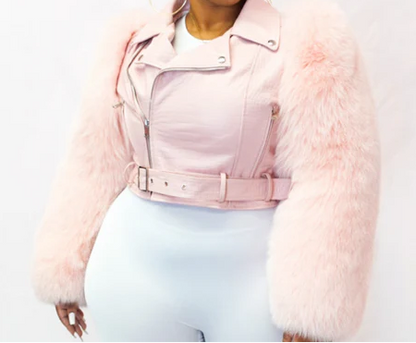 Bubble Gum Pink Foxy Fur Biker Jacket