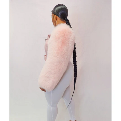 Bubble Gum Pink Foxy Fur Biker Jacket