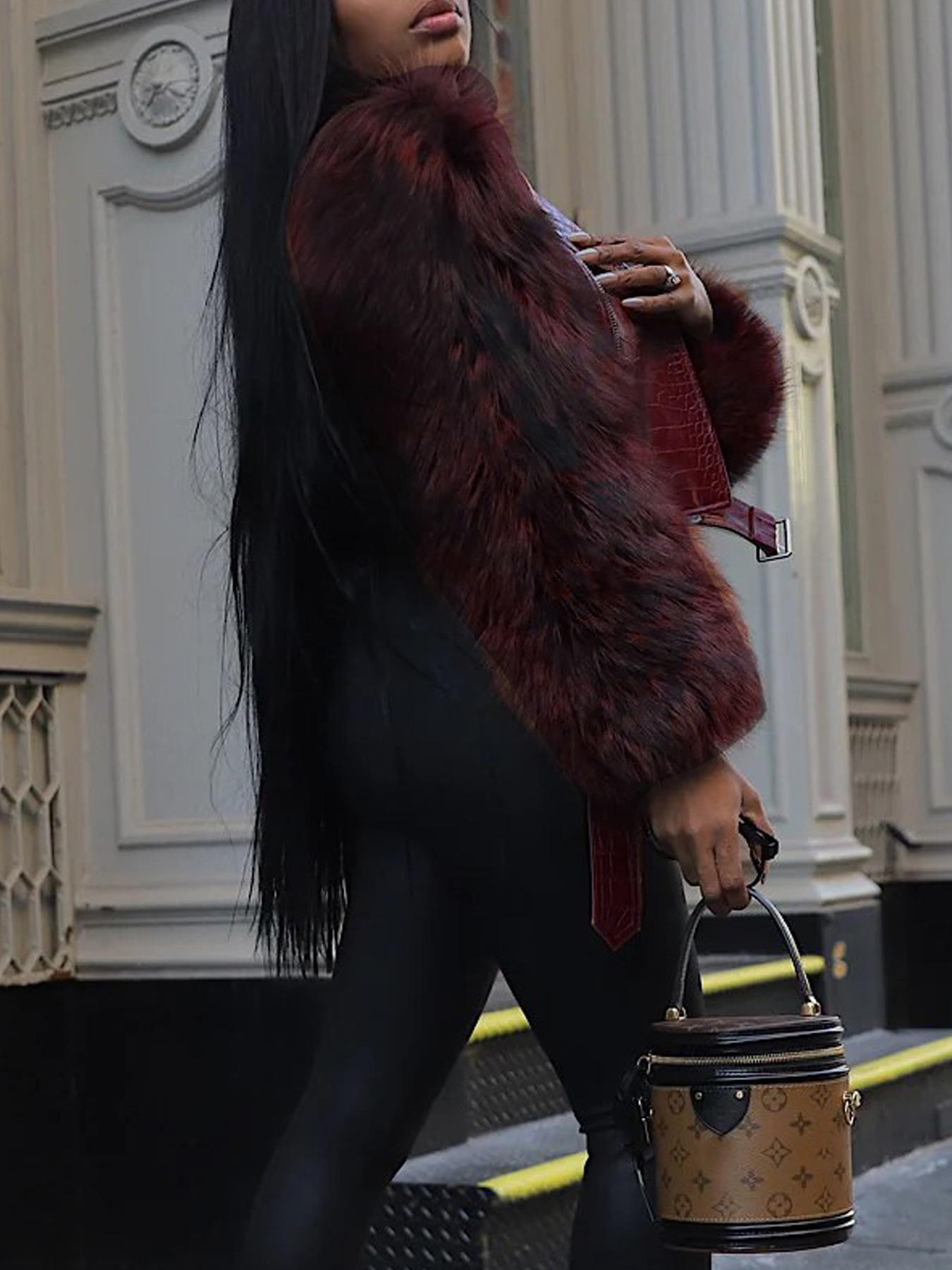 Patchwork Fur Faux Crocodile Leather Coat