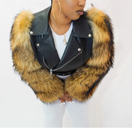 Foxy Fur Biker Black Jacket