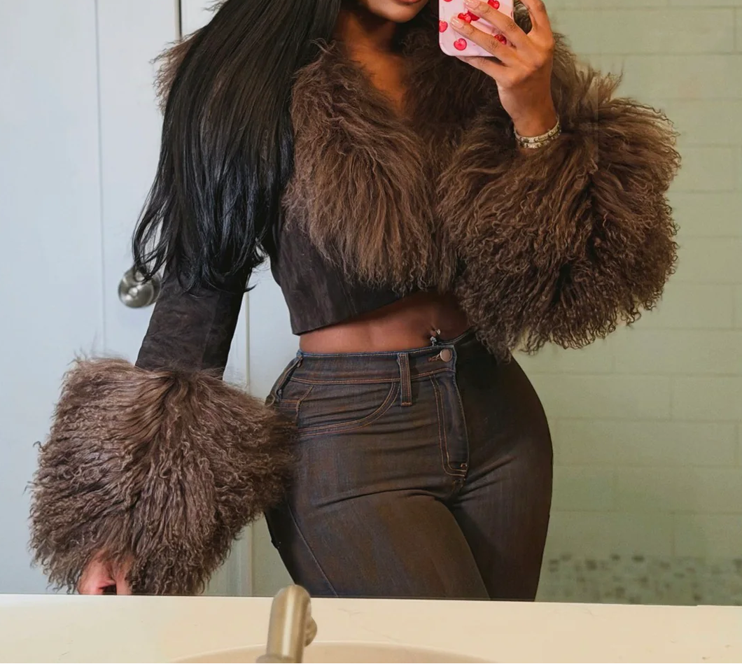 Short Jacket With Suede & Wool Patchwork