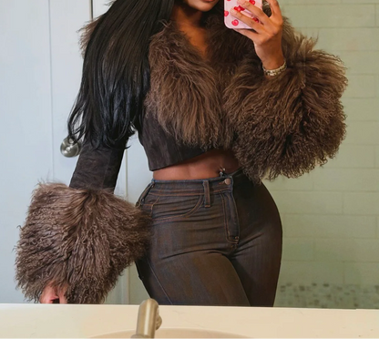 Short Jacket With Suede & Wool Patchwork