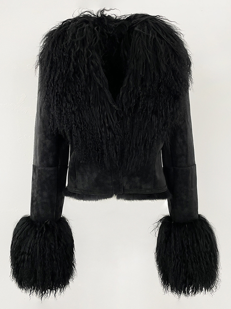 Short Jacket With Suede & Wool Patchwork