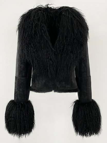 Short Jacket With Suede & Wool Patchwork