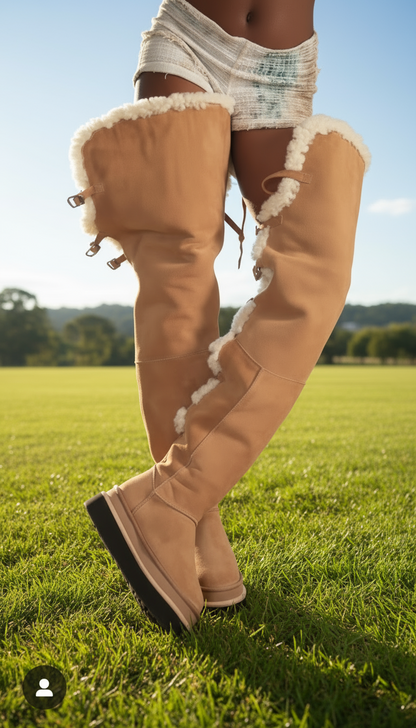 Over-the-knee Fleece-Lined Boots With Adjustable Back