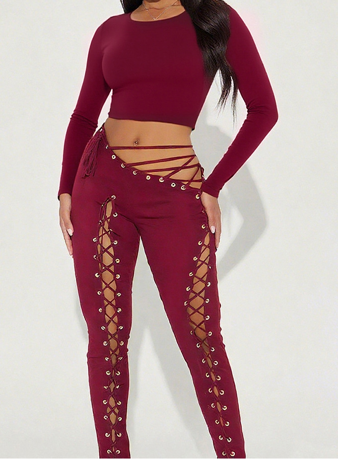 Lace-up Cutout Pants Set