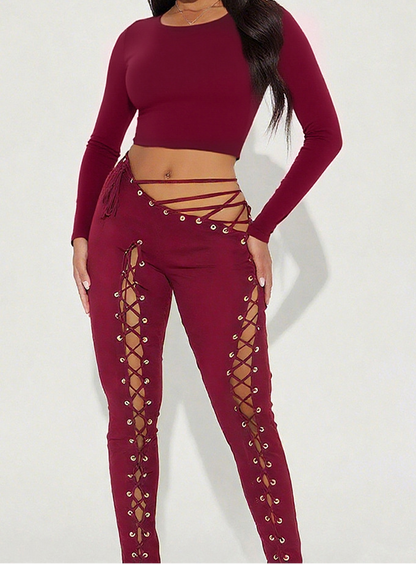 Lace-up Cutout Pants Set