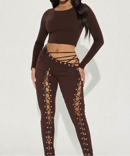 Lace-up Cutout Pants Set