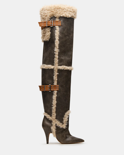 Baddie Faux Fur Brown Distressed Boots