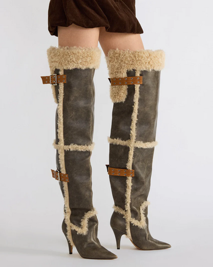 Baddie Faux Fur Brown Distressed Boots