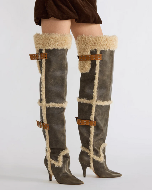 Baddie Faux Fur Brown Distressed Boots