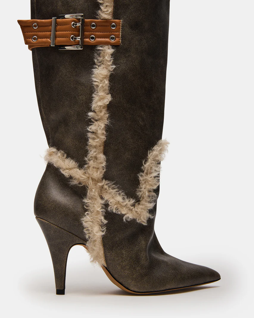 Baddie Faux Fur Brown Distressed Boots