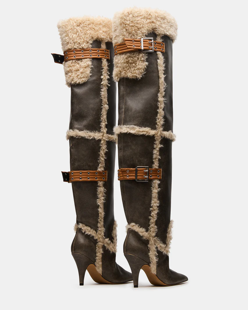 Baddie Faux Fur Brown Distressed Boots