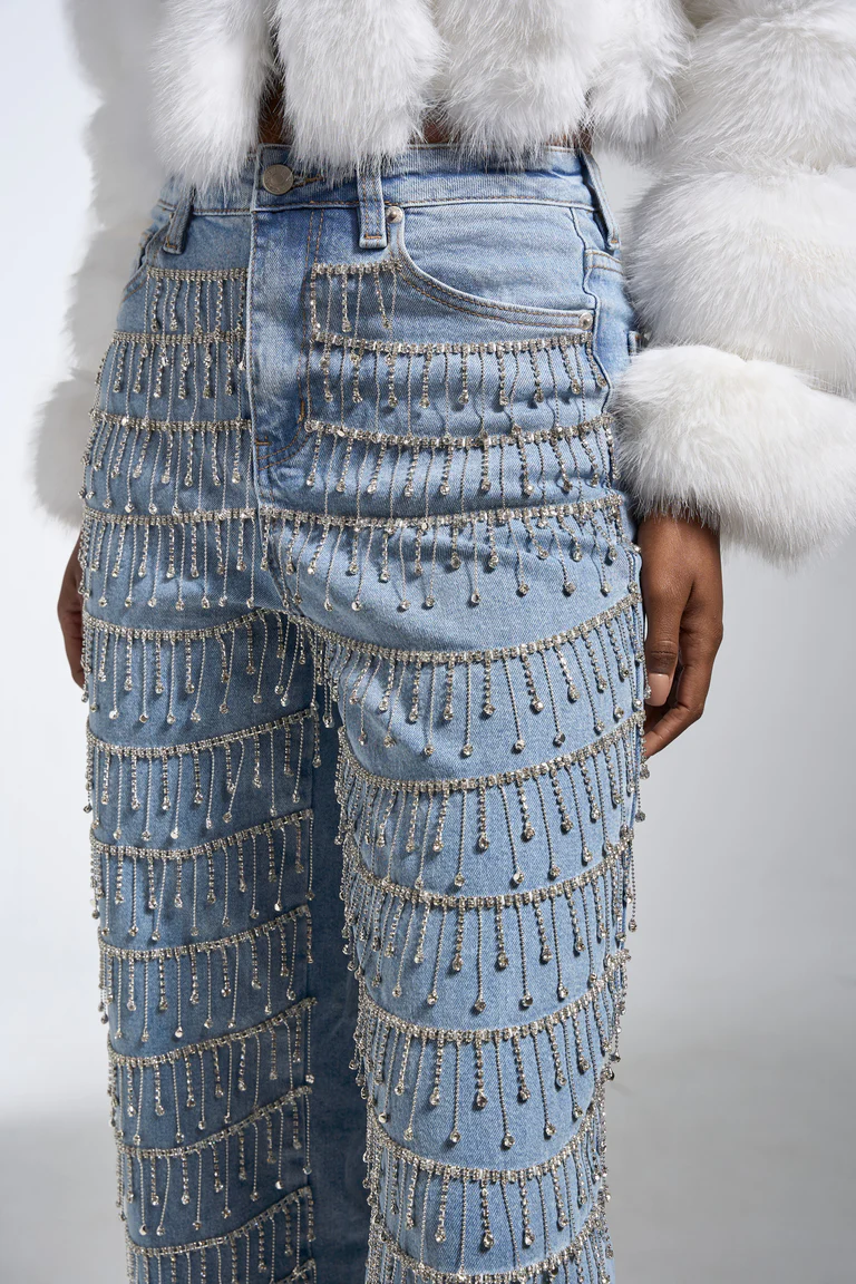 Drop Crystal Decorative Denim Jeans