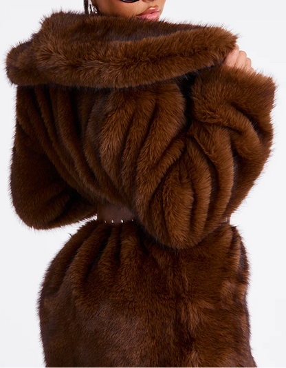 Two-Tone Long Faux Fur Coat