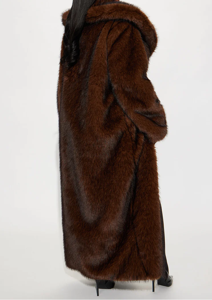 Two-Tone Long Faux Fur Coat