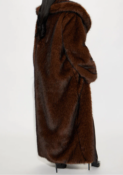 Two-Tone Long Faux Fur Coat