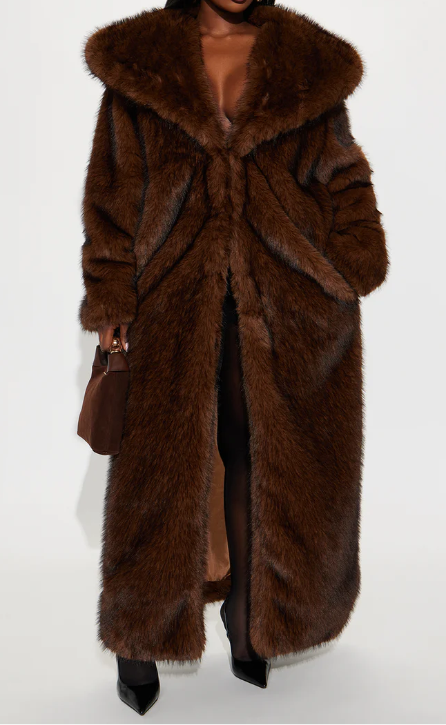 Two-Tone Long Faux Fur Coat