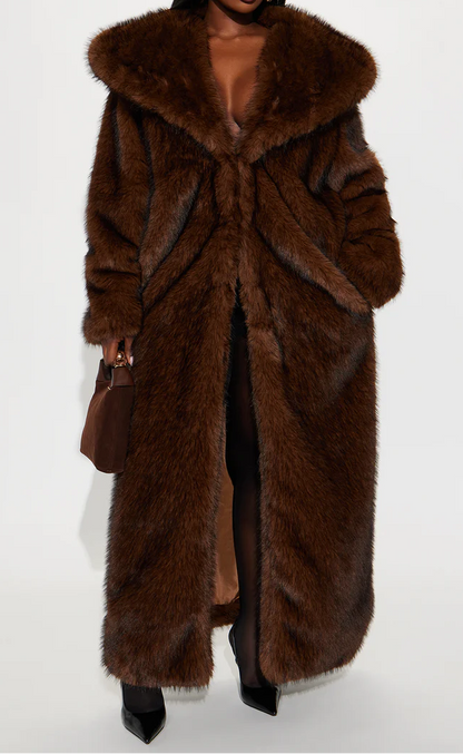 Two-Tone Long Faux Fur Coat