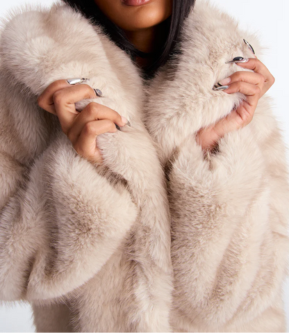 Two-Tone Long Faux Fur Coat