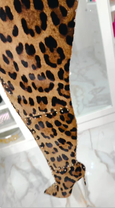 Leopard Print Studded Over-The-Knee Boots