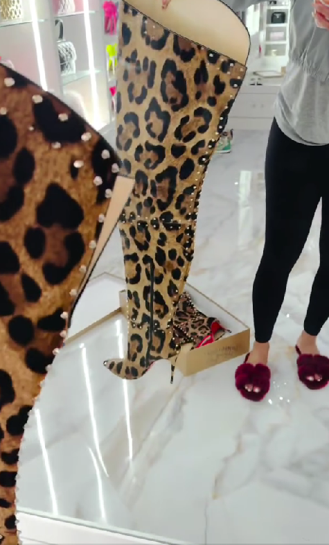 Leopard Print Studded Over-The-Knee Boots