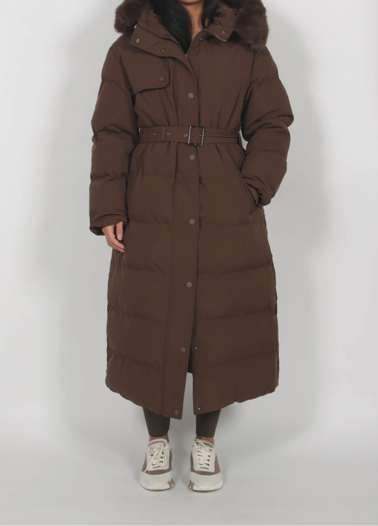 Adjustable Waist Long Down Trench Coat
