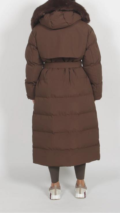 Adjustable Waist Long Down Trench Coat