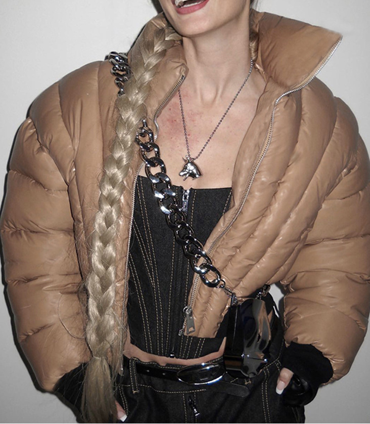 Collared Zipper Long-Sleeve Slim-Fit Short Jacket/Padded Coat