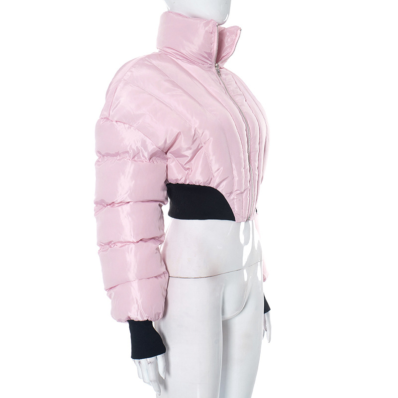 Collared Zipper Long-Sleeve Slim-Fit Short Jacket/Padded Coat