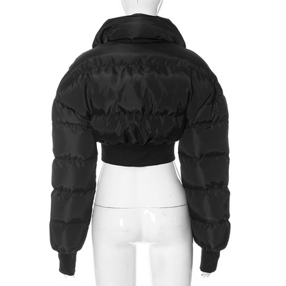 Collared Zipper Long-Sleeve Slim-Fit Short Jacket/Padded Coat