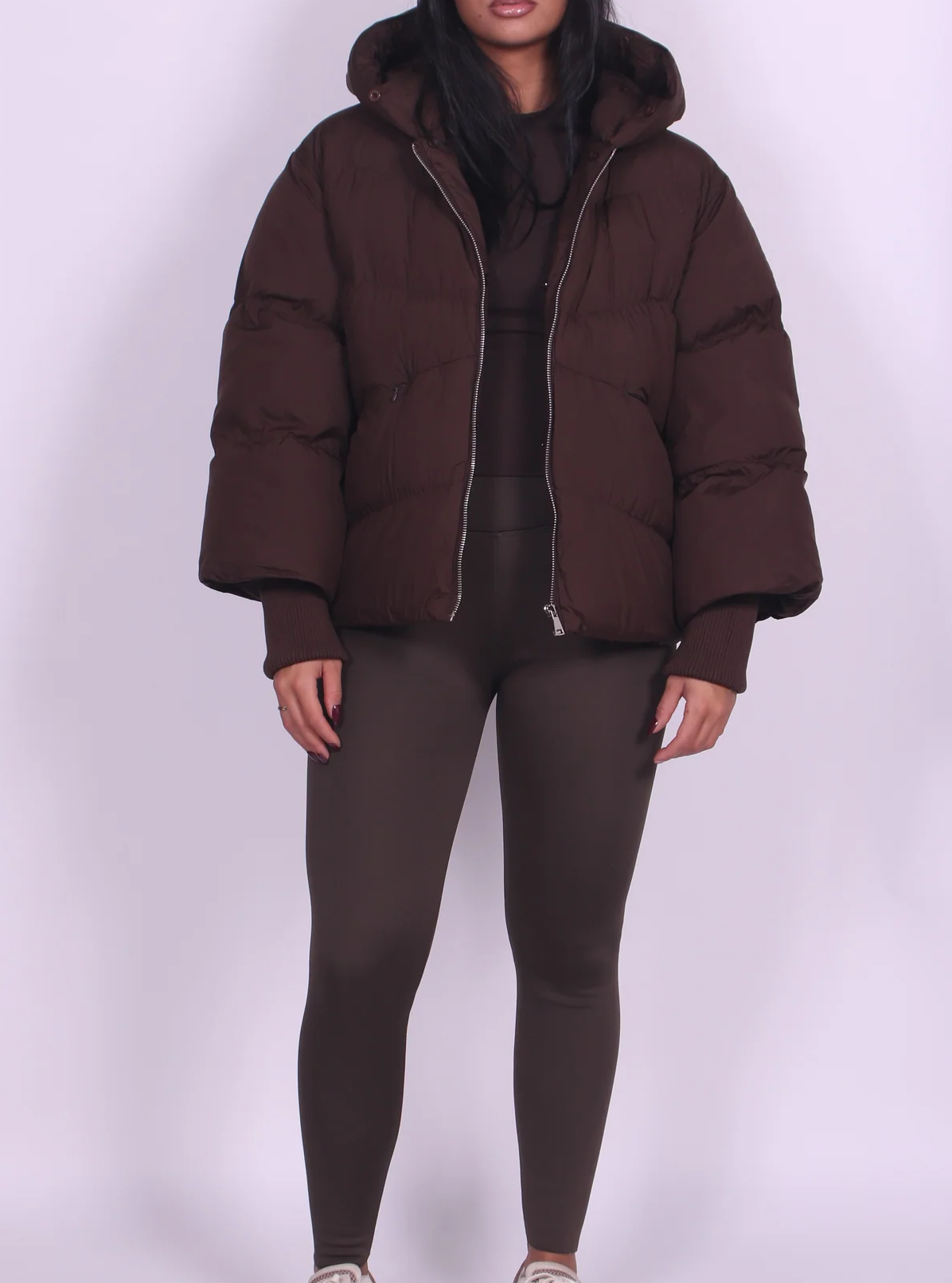 Brown Short Down Jacket With Detachable Fur Collar