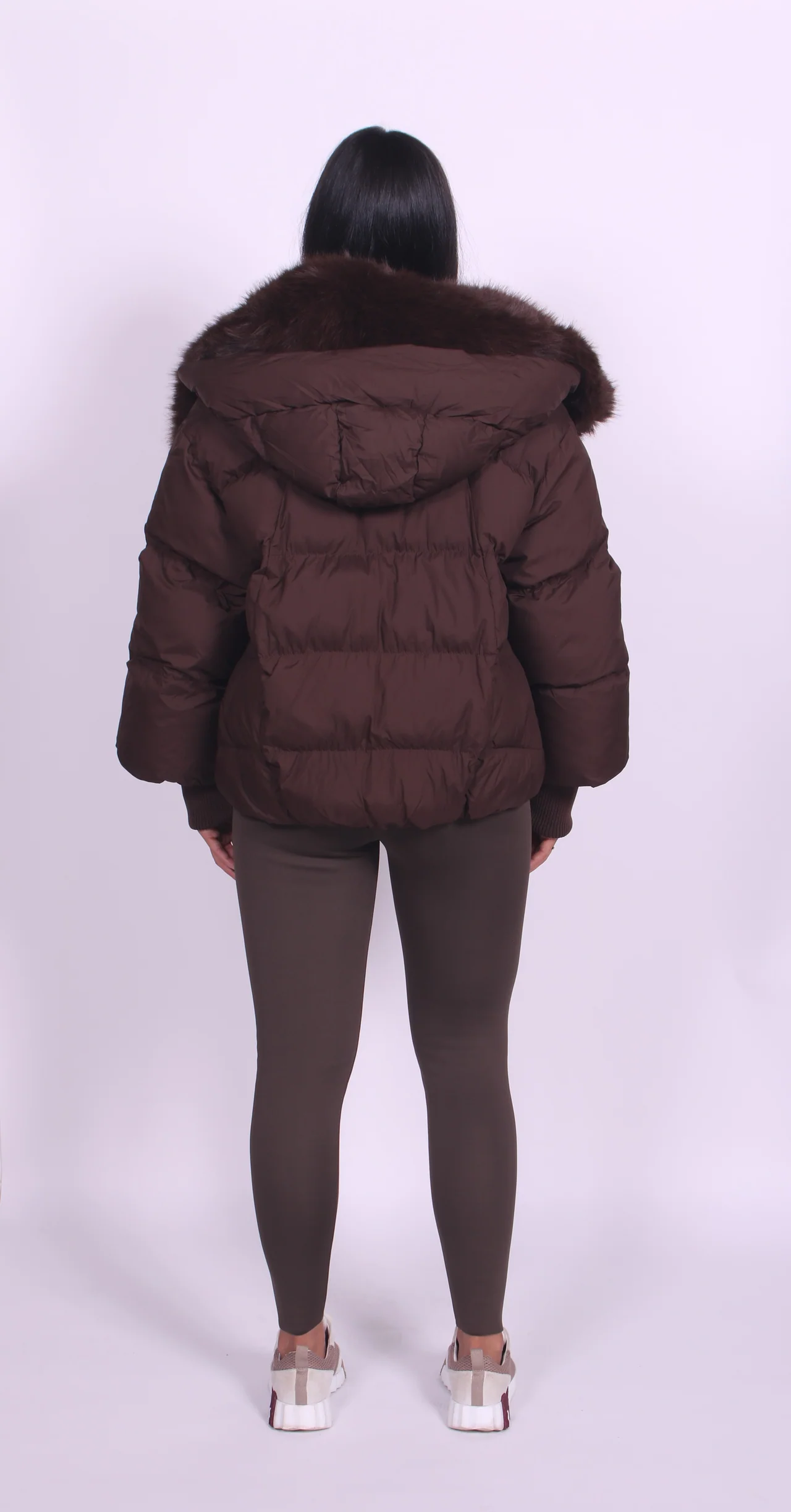 Brown Short Down Jacket With Detachable Fur Collar