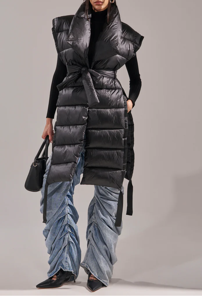 Black Long Down Vest