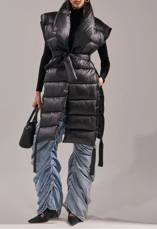 Black Long Down Vest