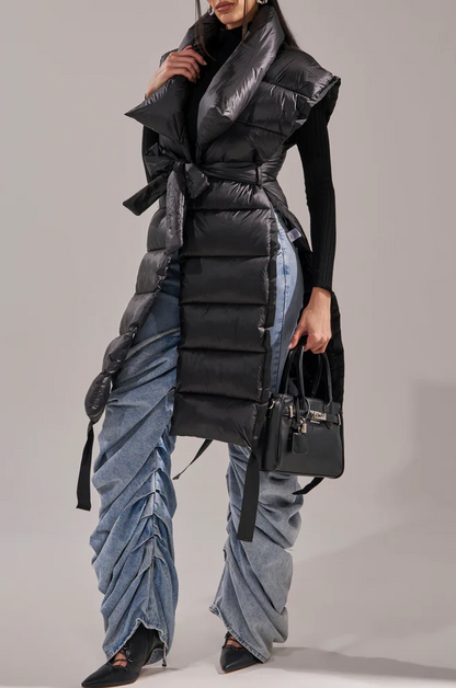 Black Long Down Vest