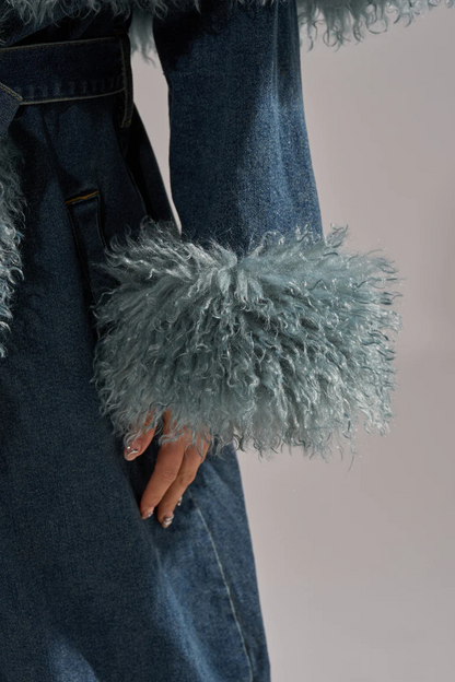 Denim Faux Fur Trim Coat