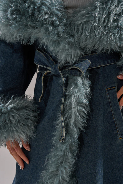 Denim Faux Fur Trim Coat