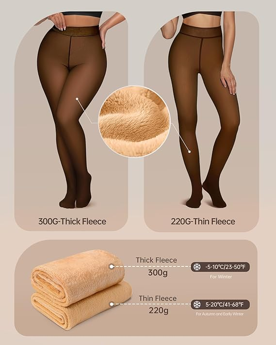 Women's Fleece-Lined Semi-Transparent Pantyhose