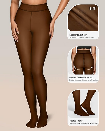 Women's Fleece-Lined Semi-Transparent Pantyhose