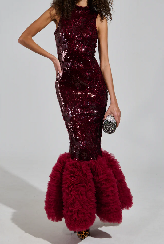 Belle Of The Ball Sequin Ruffle Maxi Dress