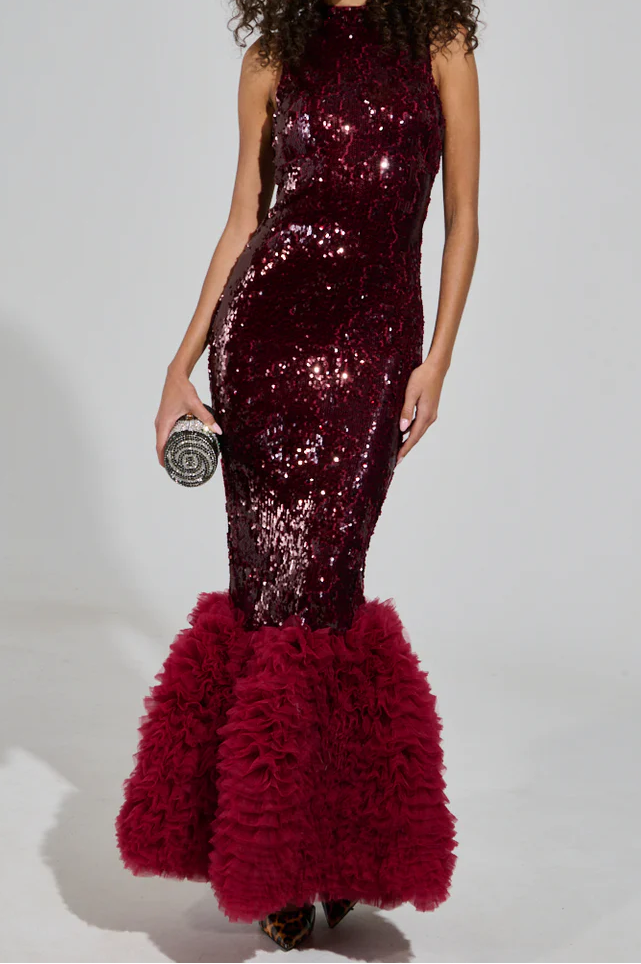Belle Of The Ball Sequin Ruffle Maxi Dress
